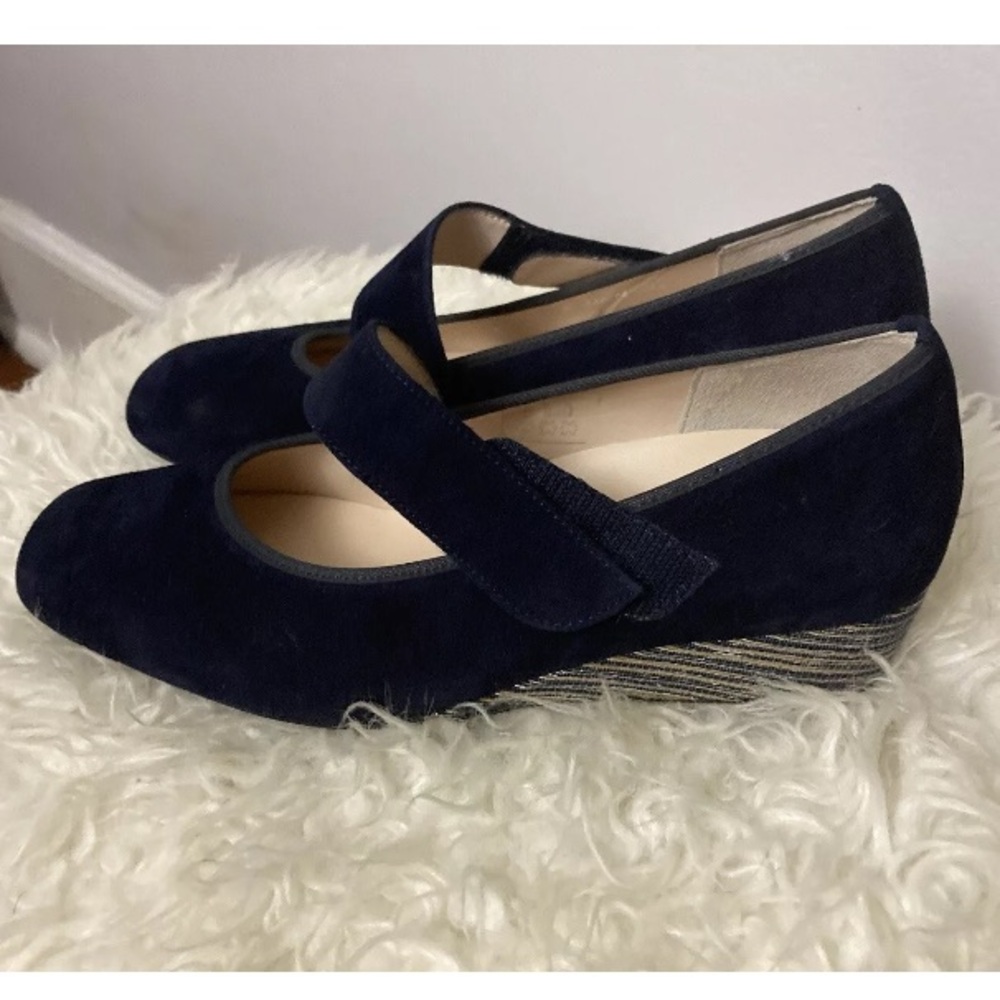 4-4 Hassia Shoes Wedge heel Blue Suede Strap 5.5 7.5